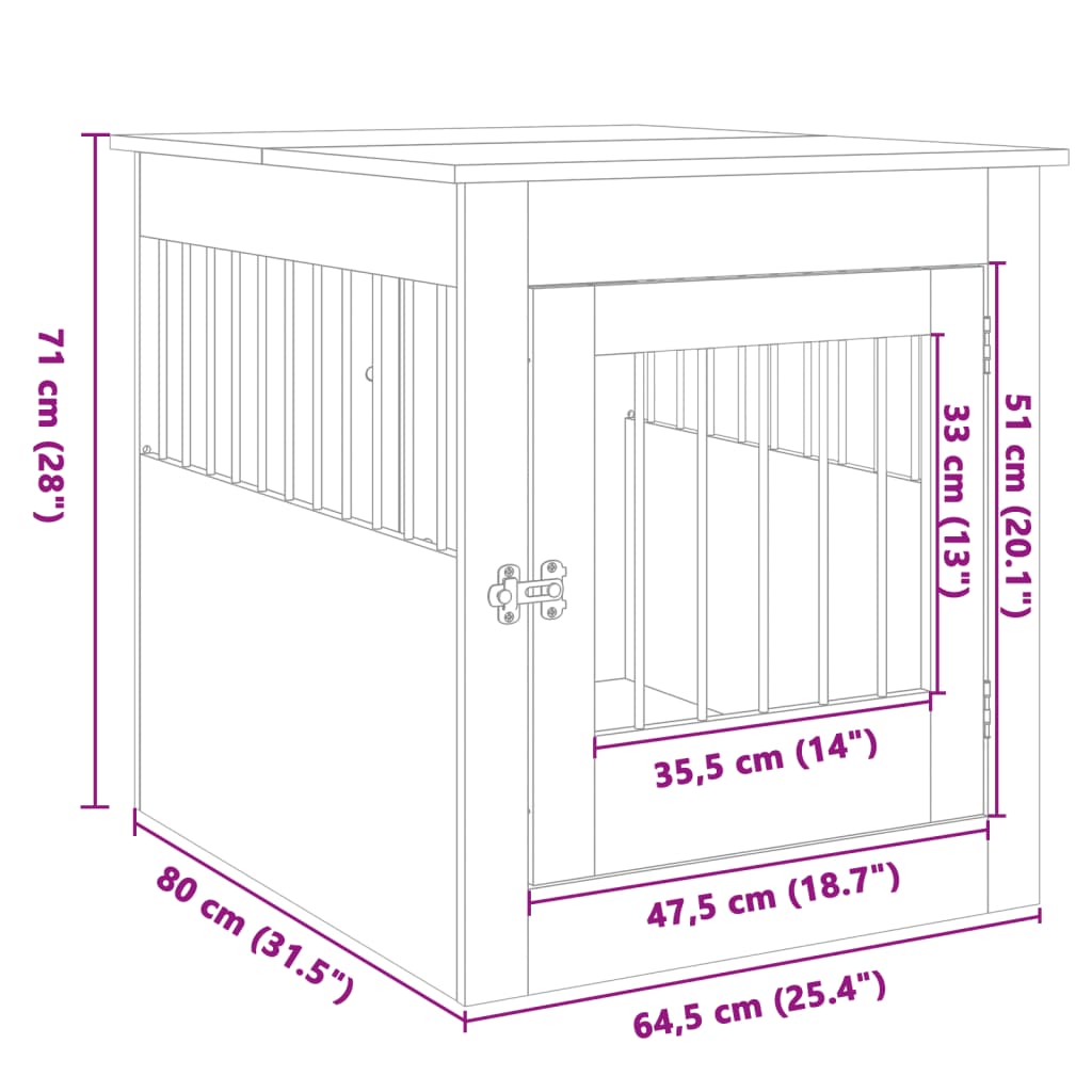 vidaXL Клетка за куче мебел, сонома дъб, 64,5x80x71см, инженерно дърво