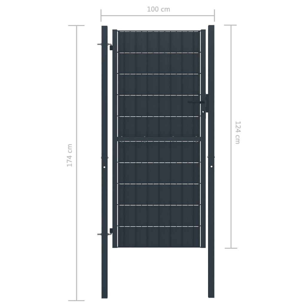 vidaXL Порта за ограда, PVC и стомана, 100x124 см, антрацит