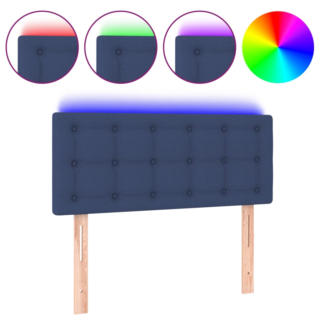 vidaXL LED горна табла за легло, синя,100x5x78/88 см, плат