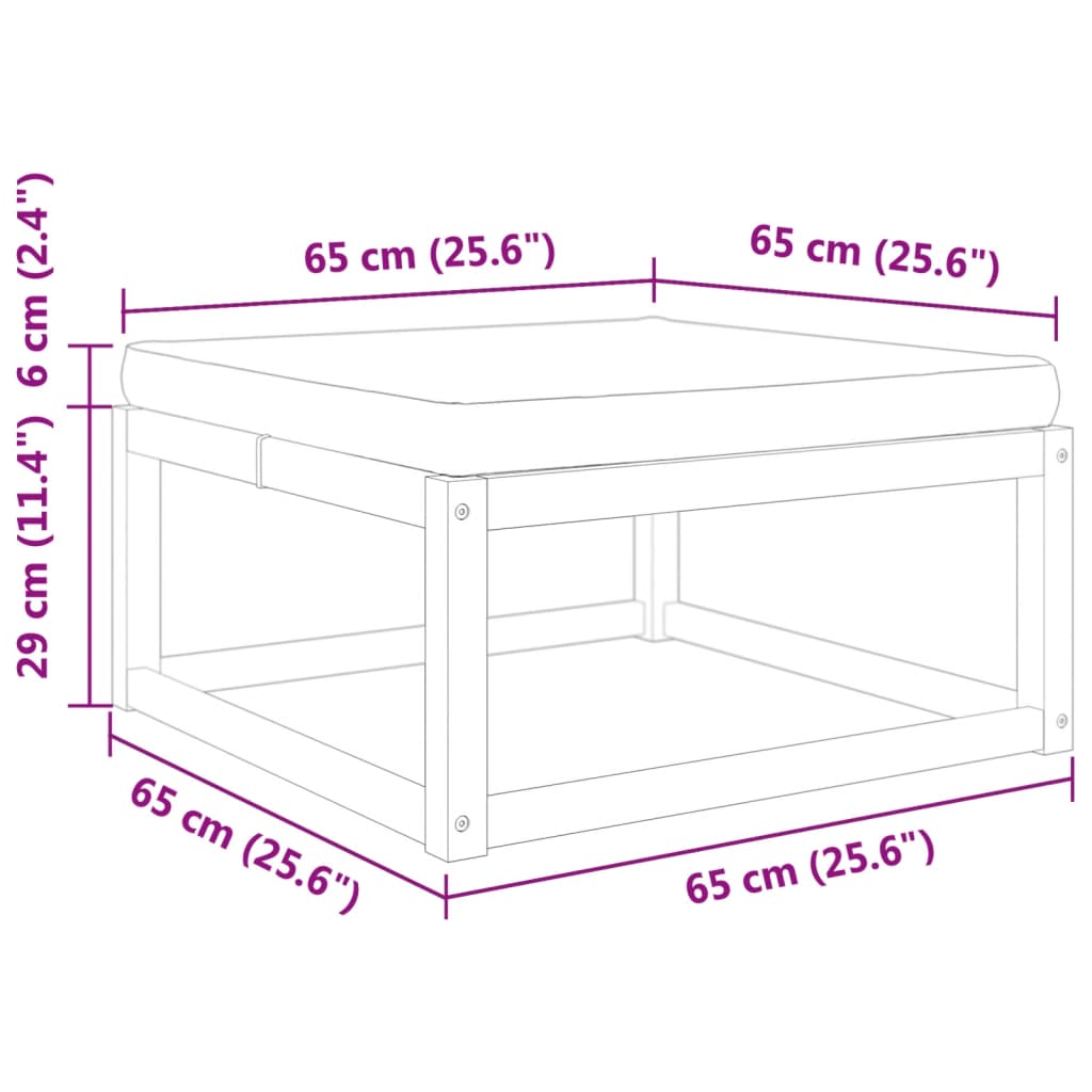 vidaXL Градинска табуретка с възглавница, 65x65x29 см, акация масив