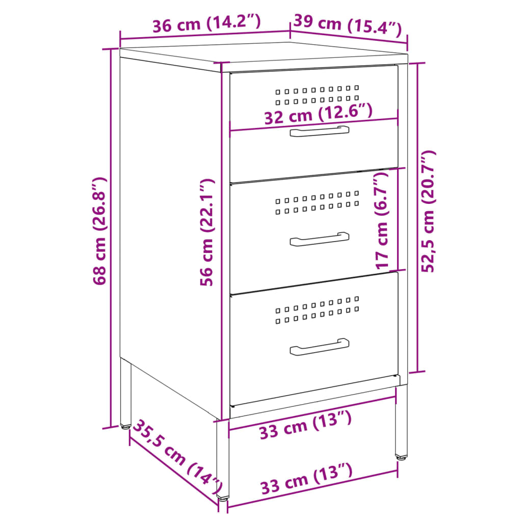 vidaXL Нощно шкафче, горчица жълто, 36x39x68 см, стомана