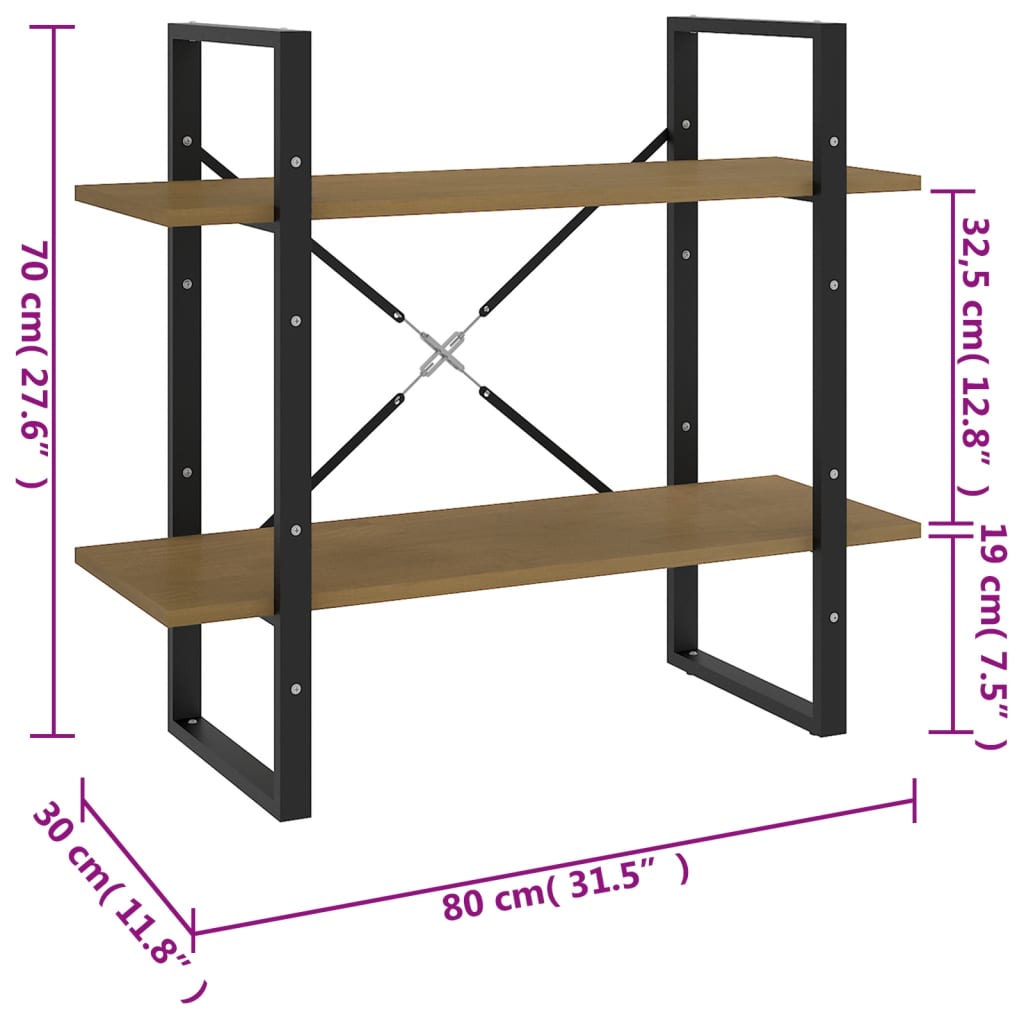 vidaXL 2-етажна библиотека, 80x30x70 см, борово дърво масив