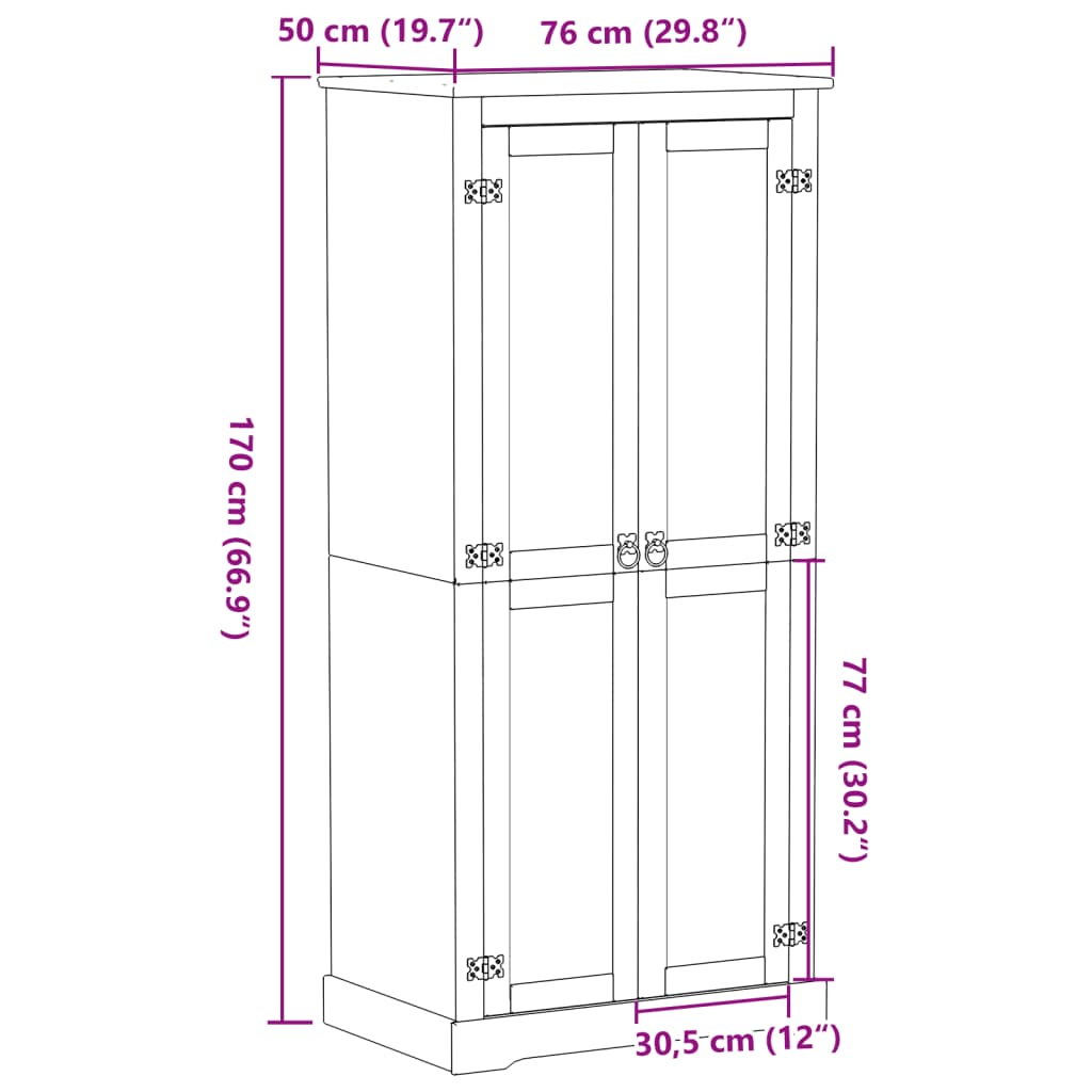 vidaXL Гардероб "Corona" 76x50x170 см бор масив