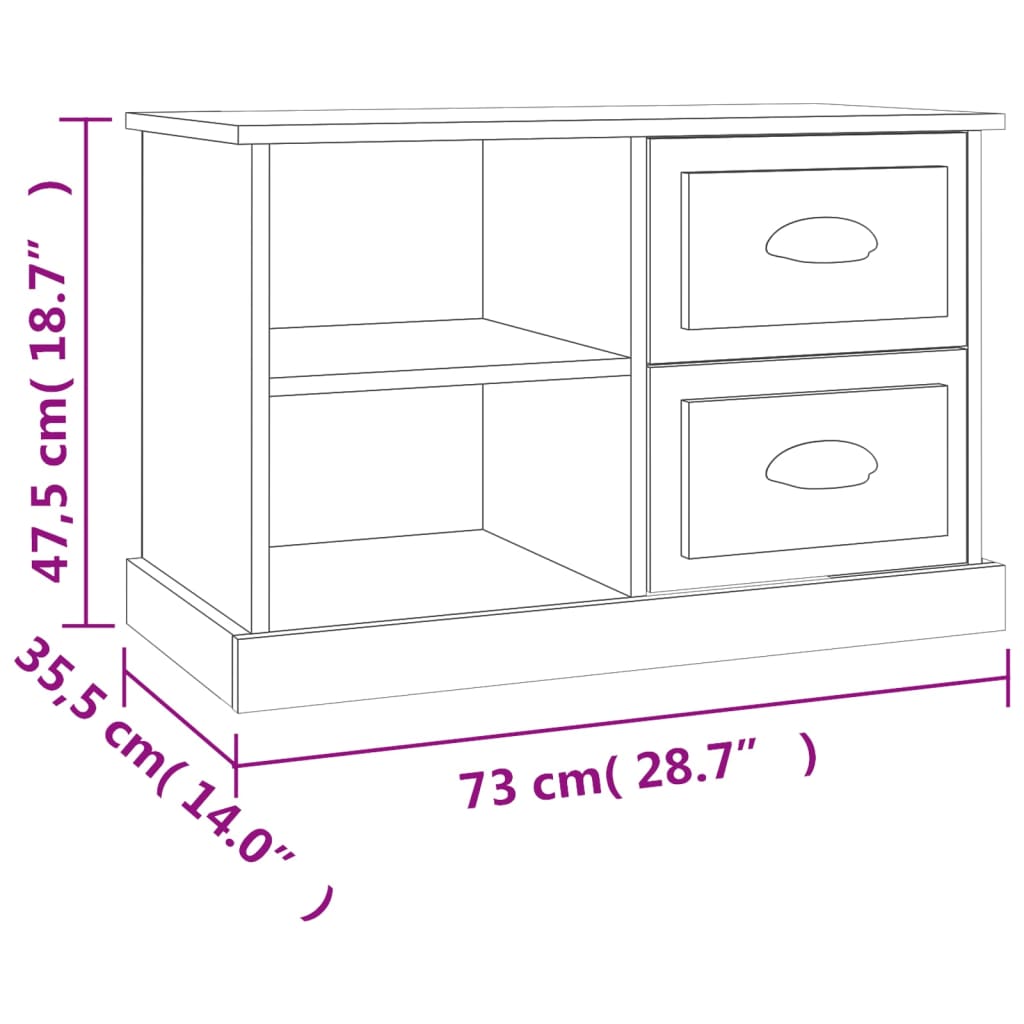 vidaXL ТВ шкаф, бял гланц, 73x35,5x47,5 см, инженерно дърво