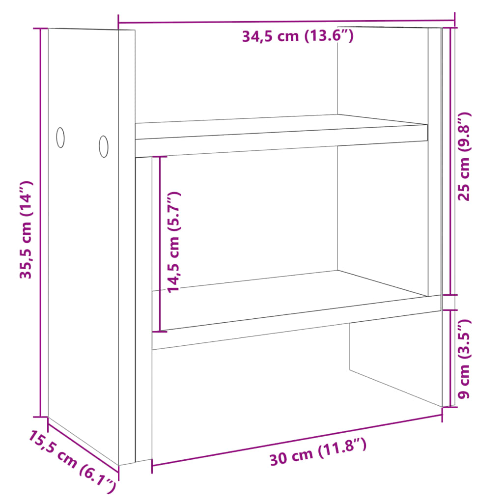 vidaXL Органайзер за бюро, бял, 34,5x15,5x35,5 см, инженерно дърво